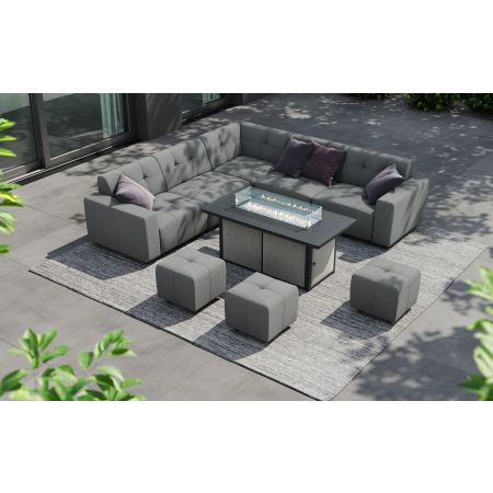 Tribeca L3 Corner Sofa Set & Lunar Firepit Table With Footstools