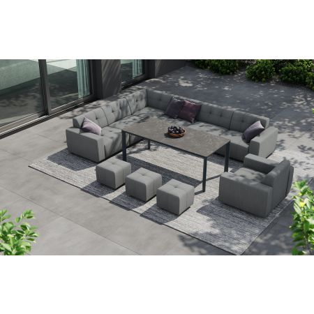 Tribeca L6 Corner Sofa Set & Large Sloane Dining Table With Footstools & Single Seat Sofa